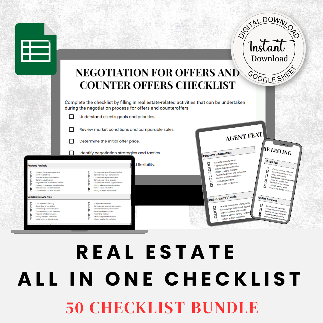 ultimate real estate 50 checklist bundle - google sheet