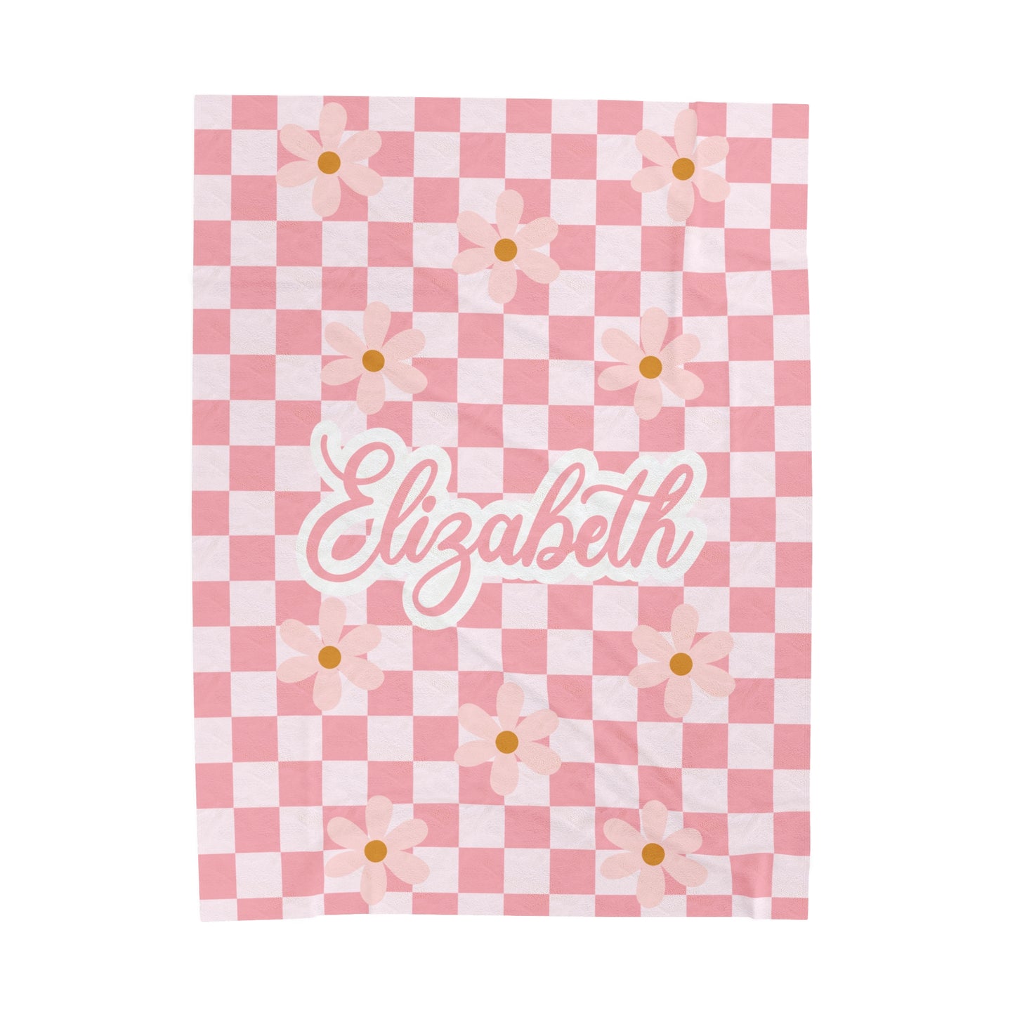 personalized pink checkered floral velveteen plush blanket