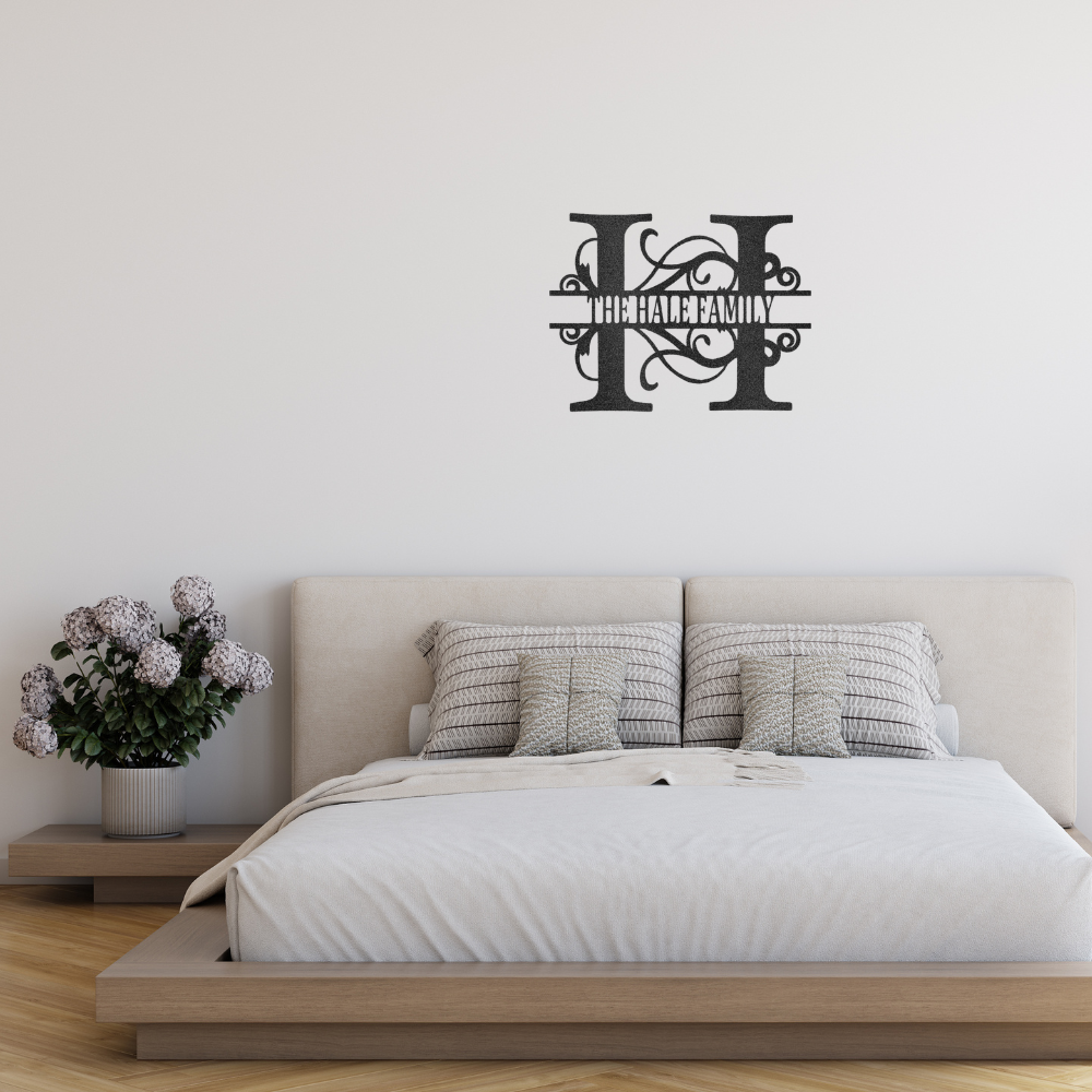 split letter monogram metal wall art