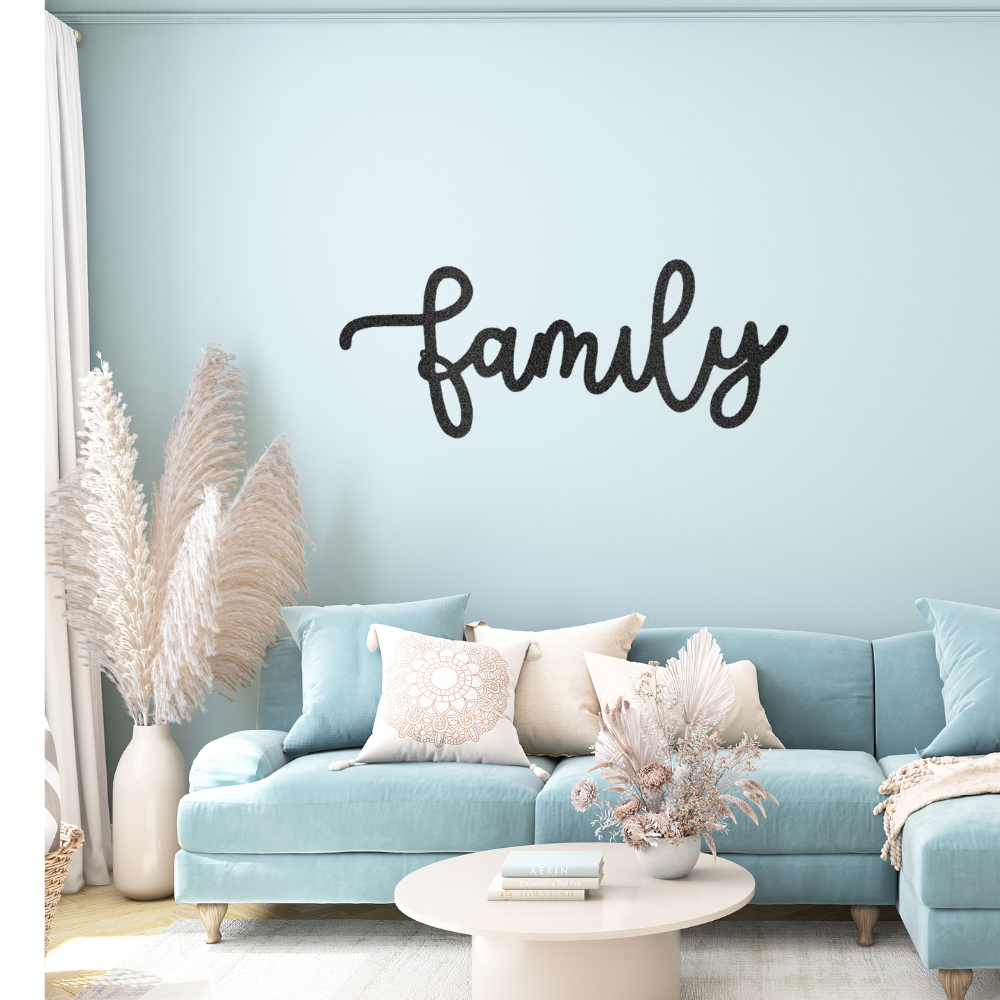 family script - steel sign