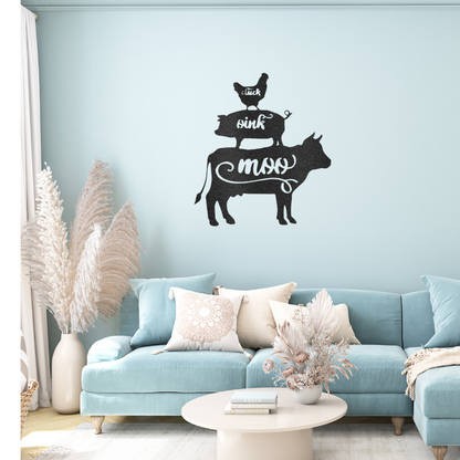 Farm Animals Cow Pig and Chicken - Steel Sign