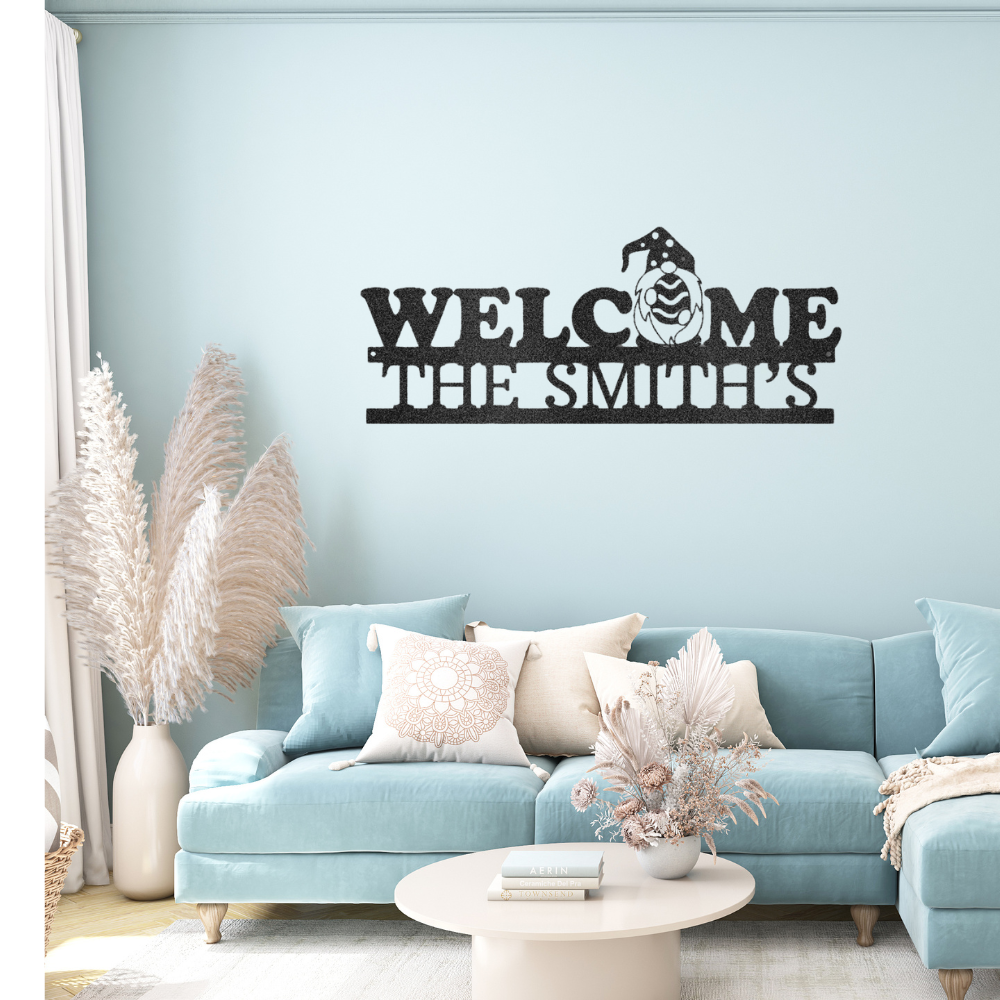 personalized welcome gnome monogram - steel sign