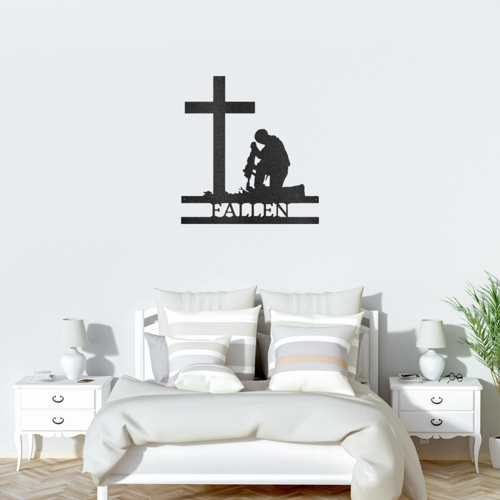 kneeling soldier fallen heroes monogram - steel sign