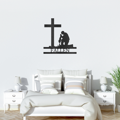 Kneeling Soldier Fallen Heroes Monogram - Steel Sign