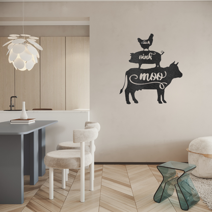 Farm Animals Cow Pig and Chicken - Steel Sign