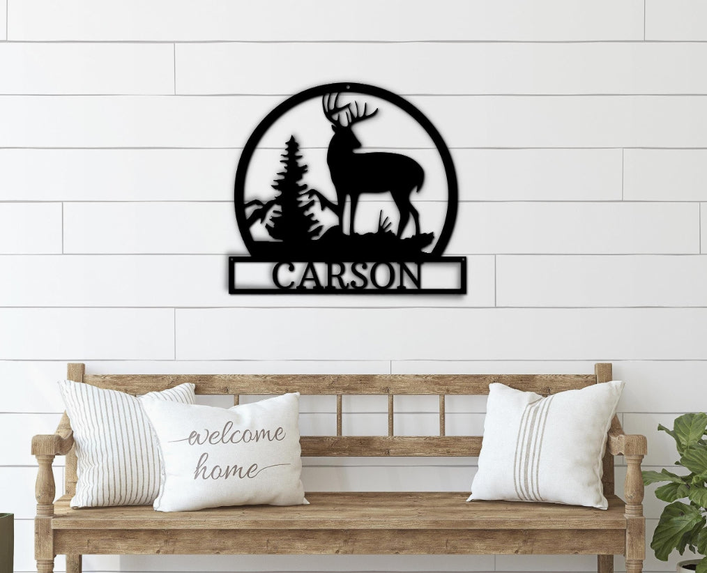 outdoor buck monogram metal wall art