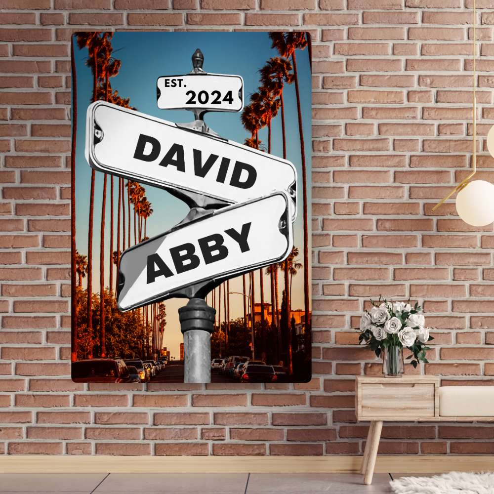 personalized sunset canvas street sign for couples