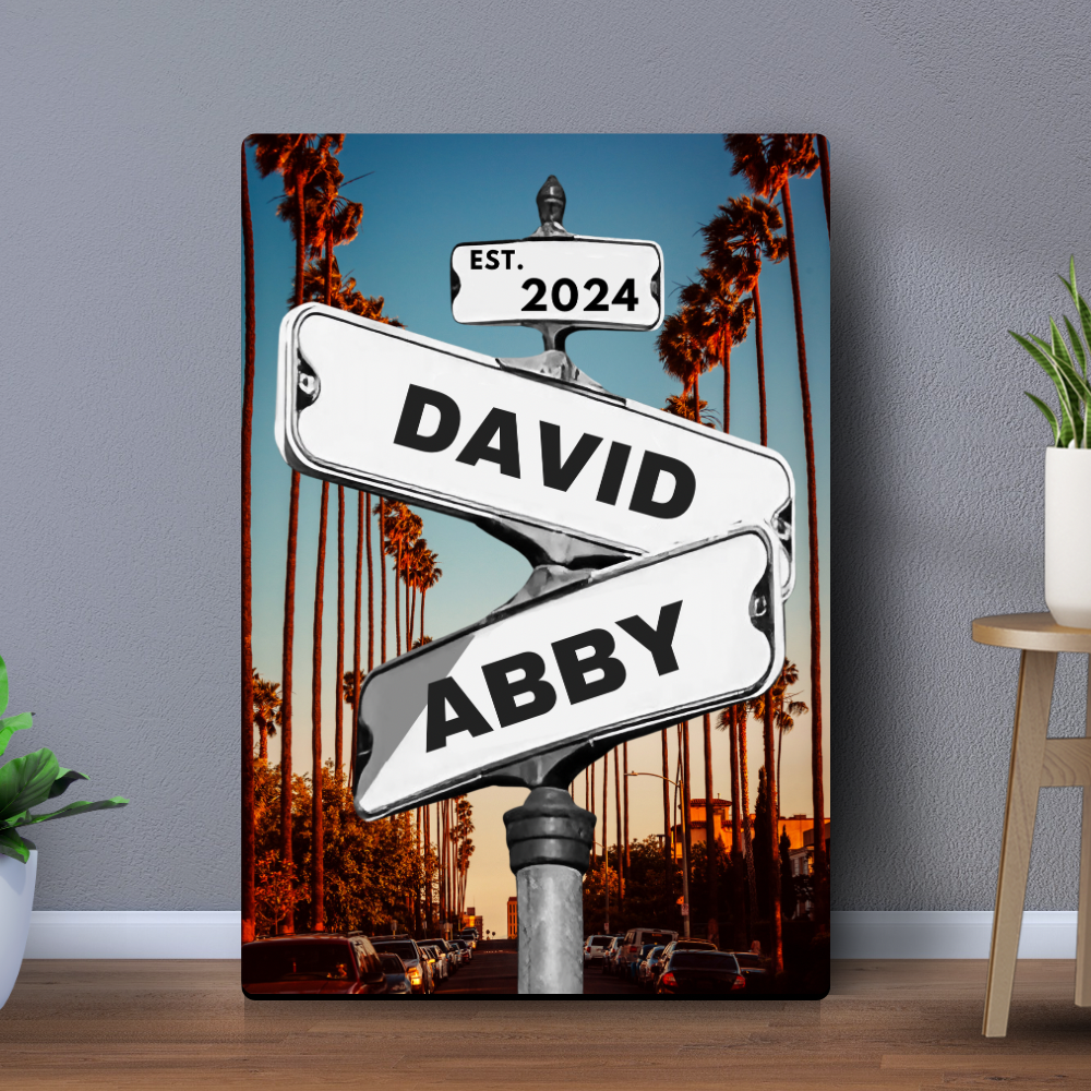 personalized sunset canvas street sign for couples