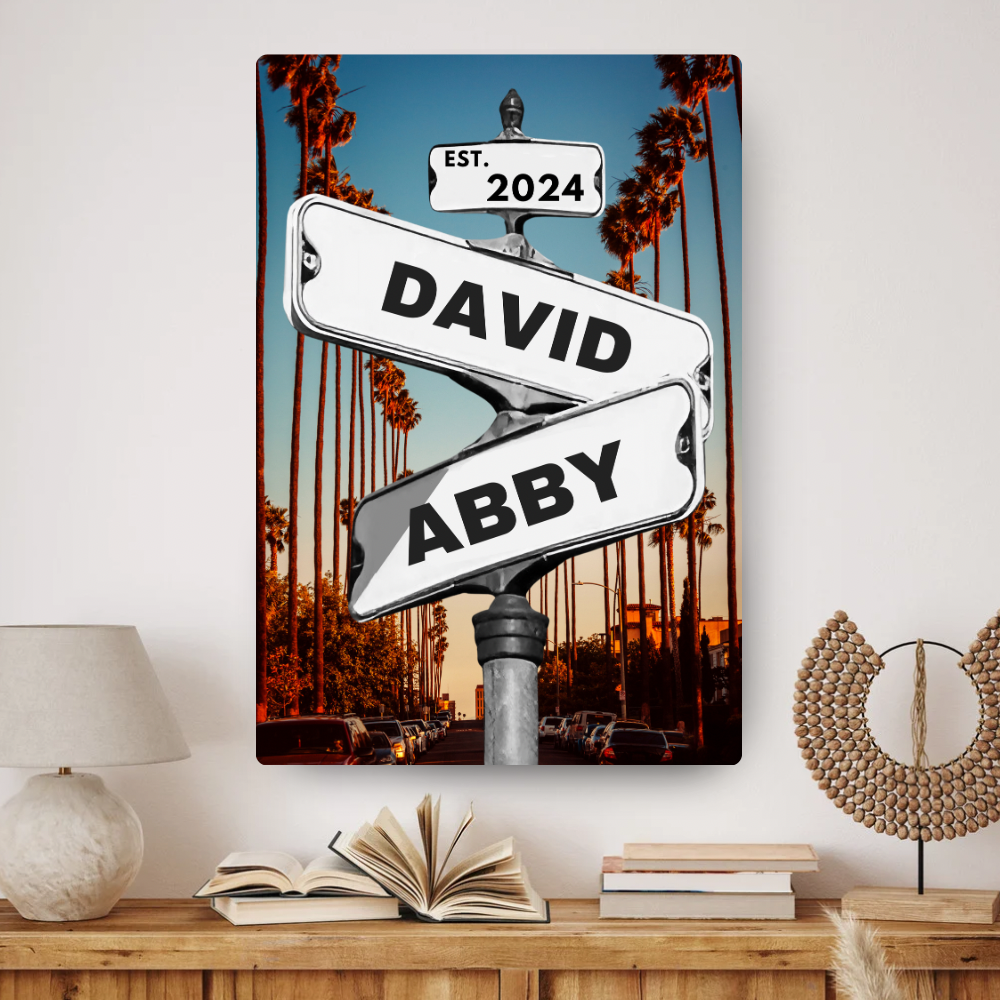 personalized sunset canvas street sign for couples