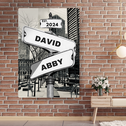 Personalized Couple City Canvas Street Sign