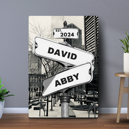 Personalized Couple City Canvas Street Sign