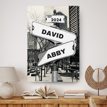 Personalized Couple City Canvas Street Sign