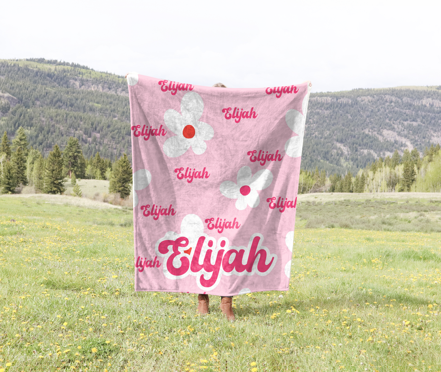 personalized cute floral in pink velveteen plush blanket