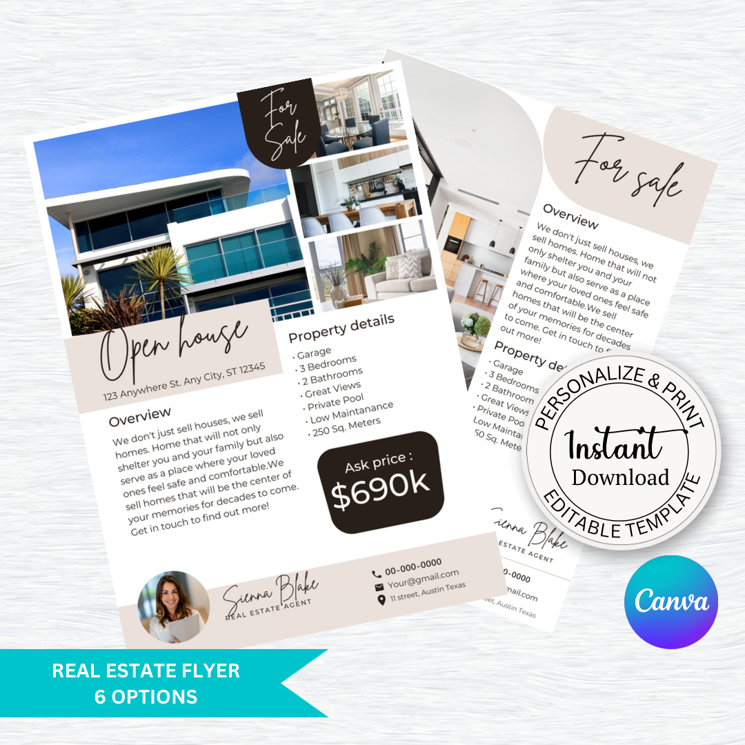 real estate open house flyer template - editable canva template (digital download)