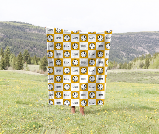 Smiley Faces Checkered Personalize Blanket